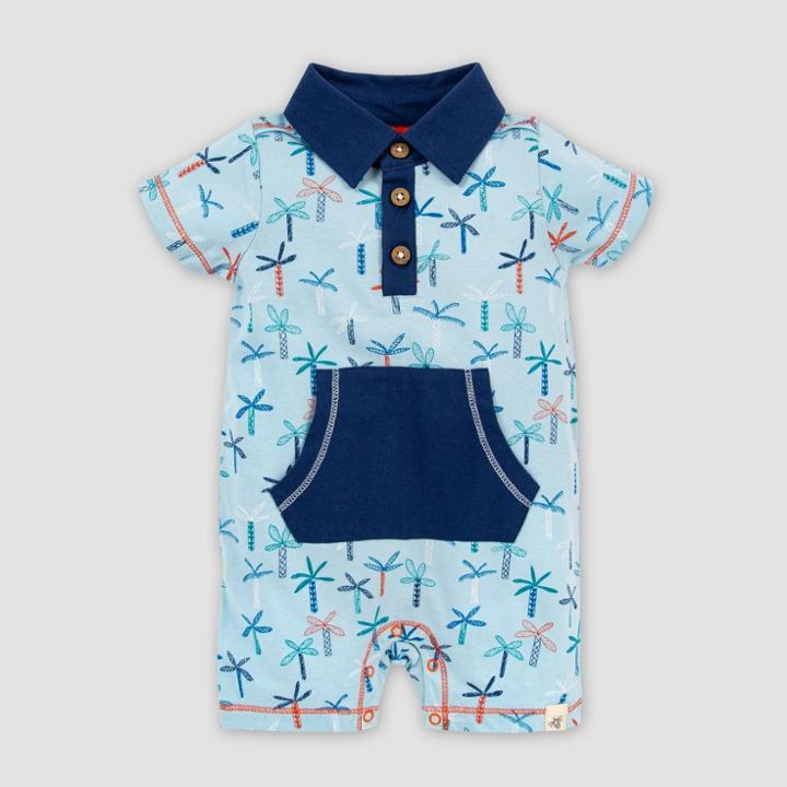 Burt's Bees Baby Baby Boys' Organic Cotton Quirky Palms Polo Romper - Light Blue