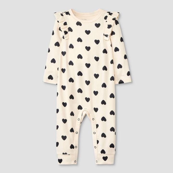 Baby Girls' Heart Ribbed Romper - Cat & Jack Black/white Newborn