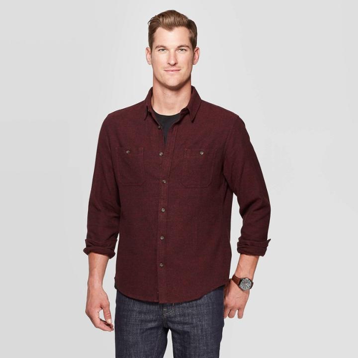 Men's Standard Fit Novelty Flannel Button-down Shirt - Goodfellow & Co Pomegranate Mystery S, Men's, Size: Small, Red
