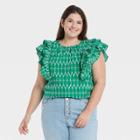 Women's Plus Size Flounce Sleeveless Embroidered Ruffle Blouse - Universal Thread Green