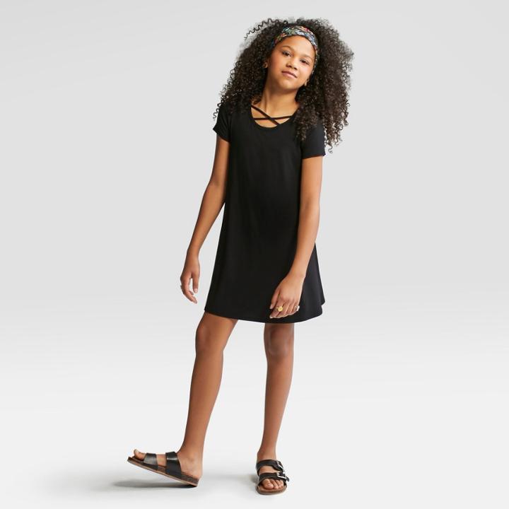 Girls' Short Sleeve Strappy Neck Dress - Art Class Black