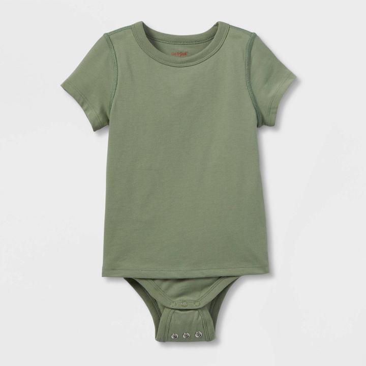 Toddler Kids' Adaptive Short Sleeve Bodysuit With Abdominal Access - Cat & Jack Army Green