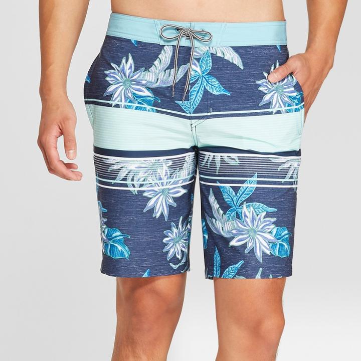 Men's 10 Floral Print Trails Board Shorts - Goodfellow & Co Deep Ocean