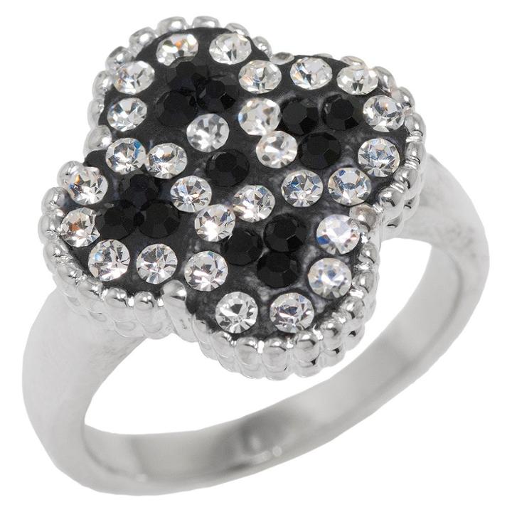 Athra Nj, Inc. Women's Silver Plated Flower Ring With Crystals - Black/white Size 8, Size: 9, Silver