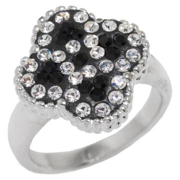 Athra Nj, Inc. Women's Silver Plated Flower Ring With Crystals - Black/white Size 8, Size: 9, Silver