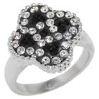 Athra Nj, Inc. Women's Silver Plated Flower Ring With Crystals - Black/white Size 8, Size: 9, Silver
