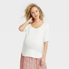 The Nines By Hatch Elbow Sleeve Scoop Neck Shirred Maternity T-shirt Ivory