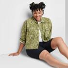 Women's Plus Size Cropped Canvas Surplus Shacket - Wild Fable Green Floral