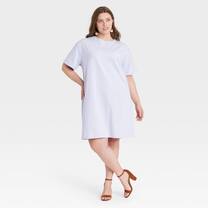 Women's Plus Size Elbow Sleeve Knit T-shirt Dress - A New Day Light Purple