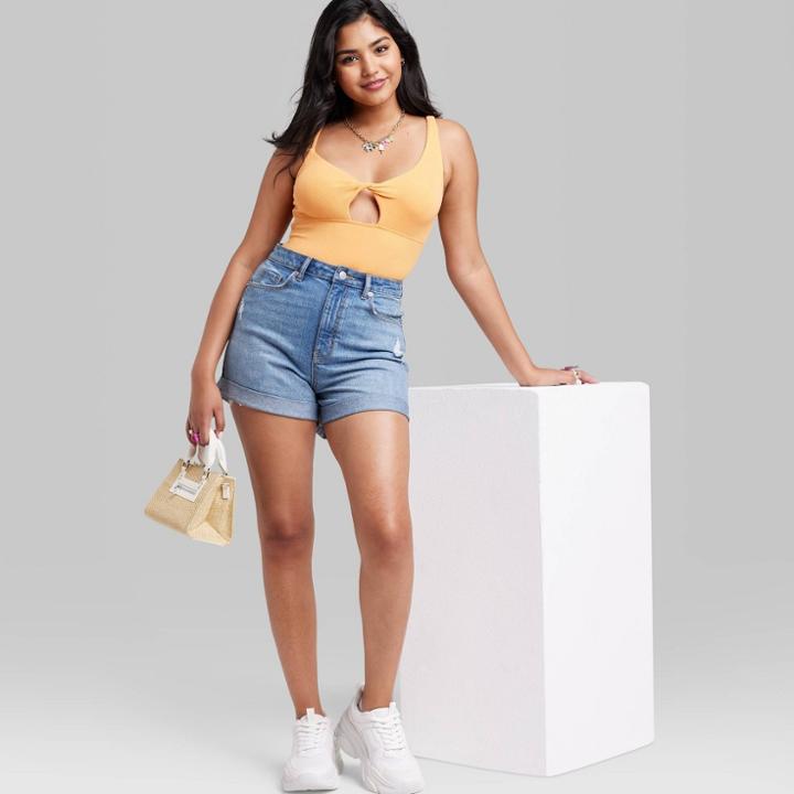 Women's Super-high Rise Curvy Rolled Cuff Jean Shorts - Wild Fable Medium Wash 00,