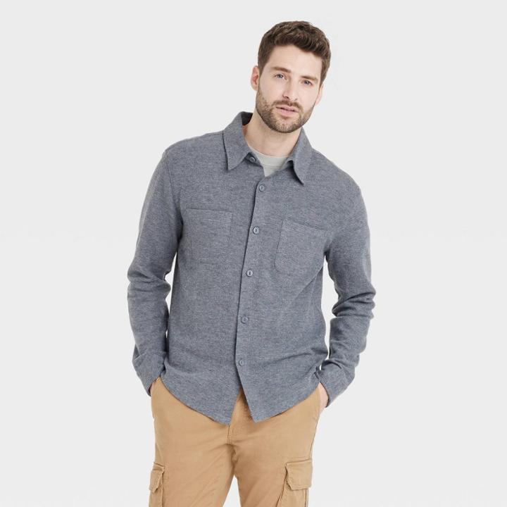 Men's Knit Button-down Shirt - Goodfellow & Co Gray