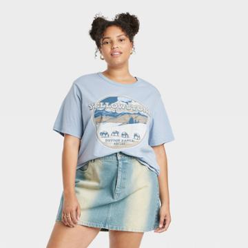 Yellowstone Whiskey Women's Plus Size Yellowstone Short Sleeve Graphic T-shirt - Blue