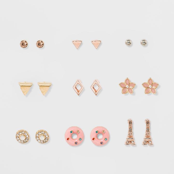 Target Women's 9pk Earring Set With Flower Eiffel Tower,