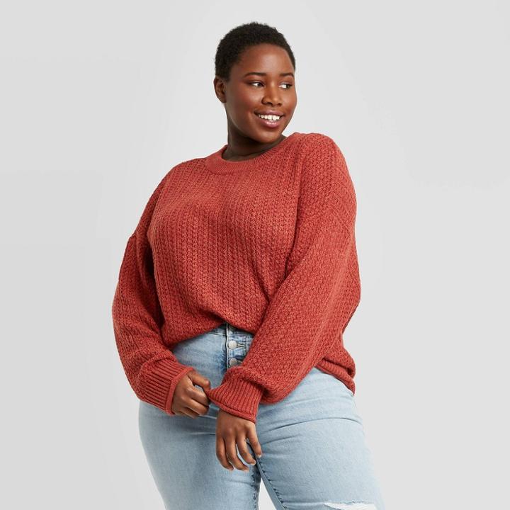 Women's Plus Size Crewneck Pullover Sweater - Universal Thread Rust