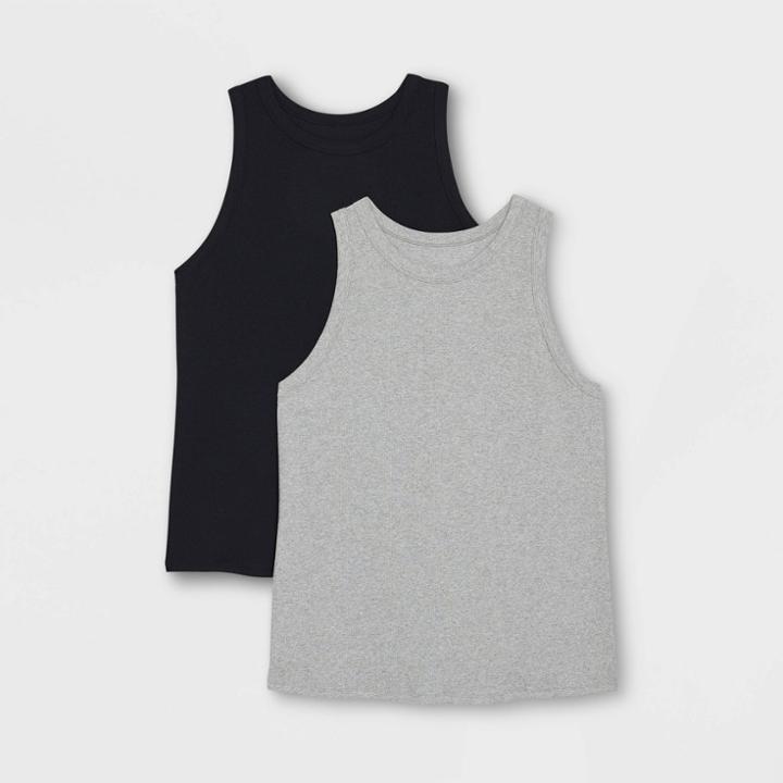 Women's Plus Size Slim Fit Ribbed 2pk Bundle Tank Top - A New Day Black/gray