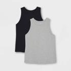 Women's Plus Size Slim Fit Ribbed 2pk Bundle Tank Top - A New Day Black/gray