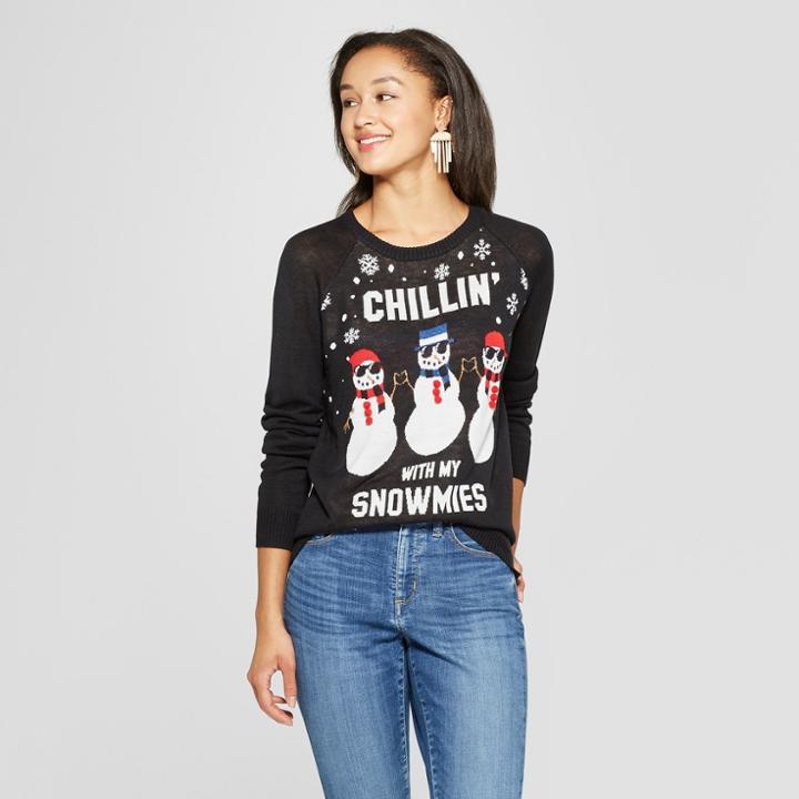 Women's Chillin With My Snowmies Ugly Sweater - Well Worn (juniors') Black