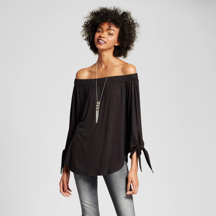 Women's Tie Sleeve Off The Shoulder Tunic - Alison Andrews Black
