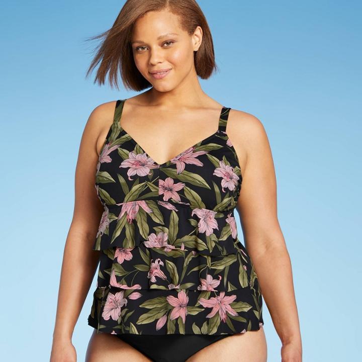 Kona Sol Women's Plus Size Plunge Tiered Tankini Top - Kona