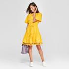 Women's V-neck Pom Pom Dress - A New Day Yellow