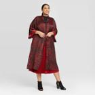 Women's Plus Size Floral Print Kimono - A New Day Burgundy One Size, Women's, Red