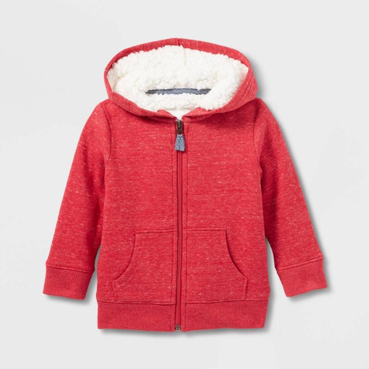 Toddler Boys' Sherpa Lined Fleece Hooded Zip-up Jacket - Cat & Jack Red
