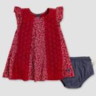 Burt's Bees Baby Baby Girls' Dainty Floral Crochet Dress & Diaper Cover Set - Red/navy Blue