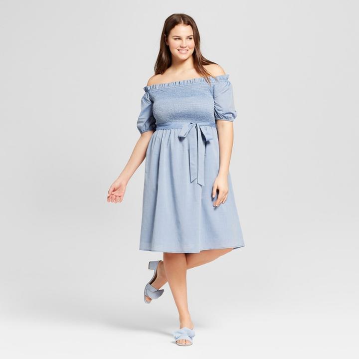 Women's Plus Size Short Sleeve Smocked Dress - Who What Wear Chambray