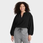 Women's Plus Size Balloon Long Sleeve Popover Blouse - A New Day Black