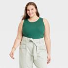 Women's Plus Size Ribbed Tank Top - A New Day Dark Green