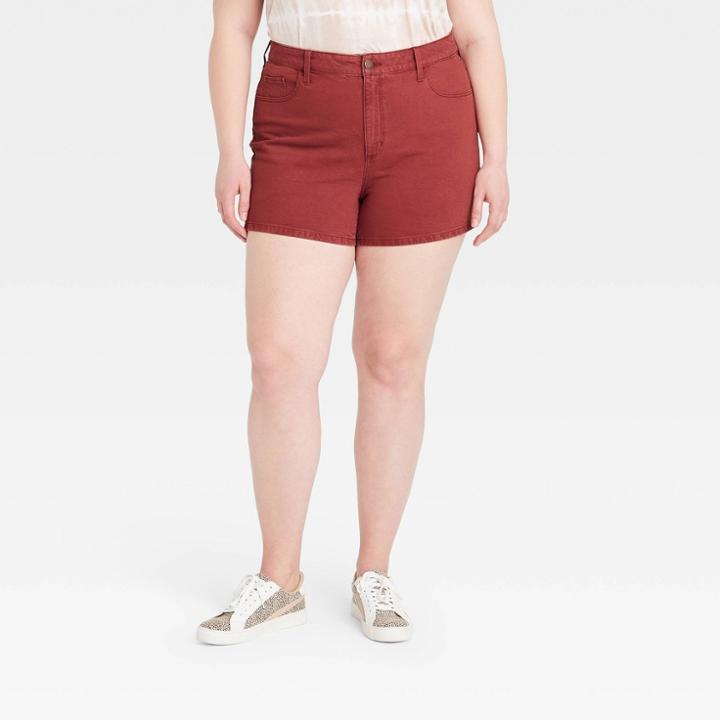 Women's Plus Size High-rise Midi Jean Shorts - Universal Thread Wave Red