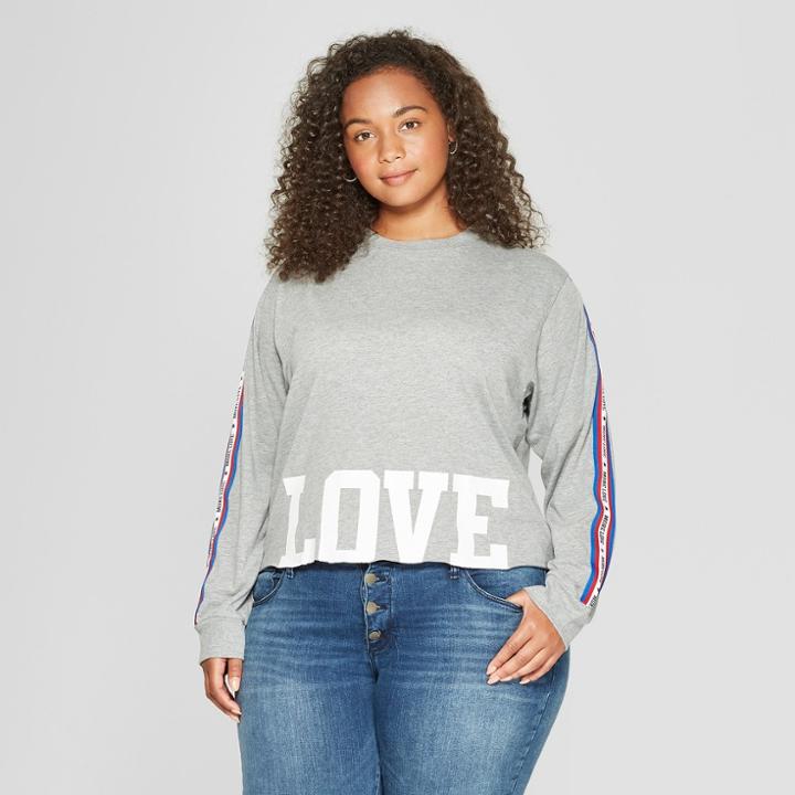 Women's Plus Size Love Athletic Stripe Graphic Sweatshirt - Modern Lux (juniors') Heather Gray