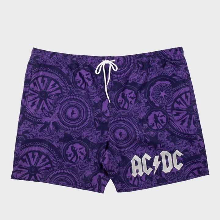 Ac/dc Men's Big & Tall 7 Elastic Waist Printed Swim Shorts - Dark Purple