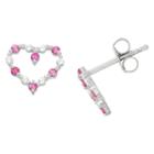 Tiara 0.21 Ct. T.w. Kids Pink And White Cubic Zirconia Heart Earrings In Sterling