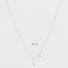 Silver Plated Cubic Zirconia Initial 'f' Chain Pendant Necklace And Earring Set - A New Day