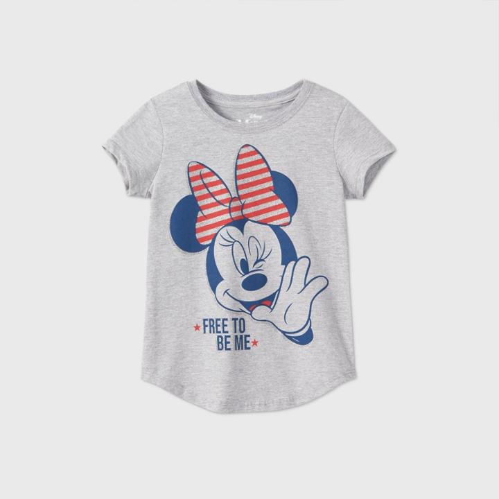 Girls' Disney Minnie Mouse 'free To Be Me' Americana Short Sleeve T-shirt - Gray