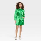 Women's Long Sleeve Belted A-line Dress - A New Day Green