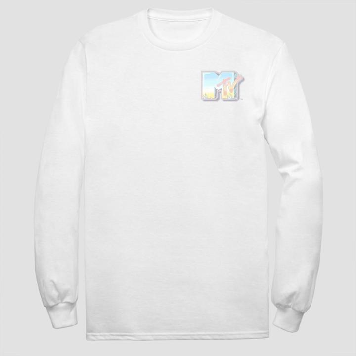 Men's Mtv Brushed Music Long Sleeve Graphic T-shirt - White S, Men's,