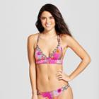 Women's Triangle Longline Bikini Top - Xhilaration Pink Patchwork