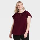 Women's Plus Size Smocked Flutter Short Sleeve Blouse - Ava & Viv Purple