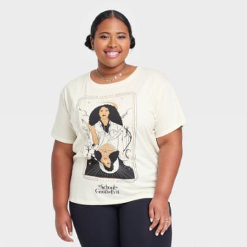 Jerry Leigh Women's School Of Good And Evil Plus Size Short Sleeve Graphic T-shirt - Cream