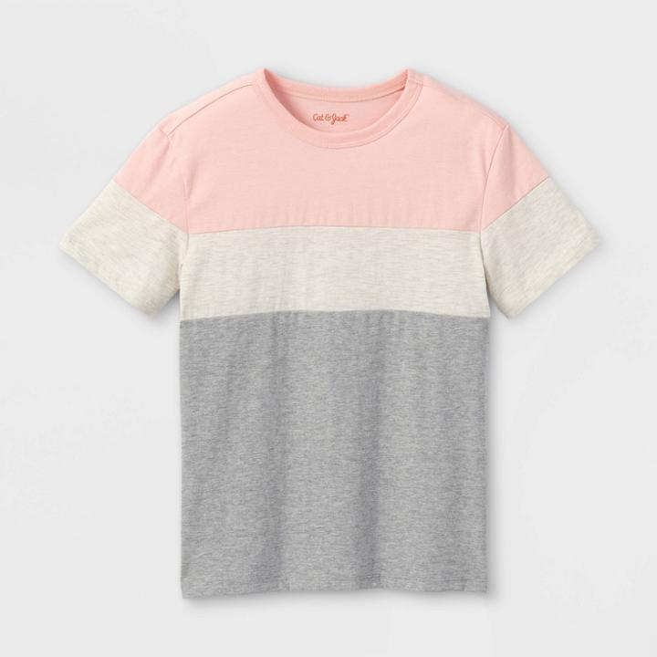 Boys' Tri Colorblock Short Sleeve T-shirt - Cat & Jack Peach/cream/light Gray