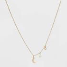 No Brand Sterling Silver Gold Dipped Cubic Zirconia Star And Moon Chain Necklace - Gold