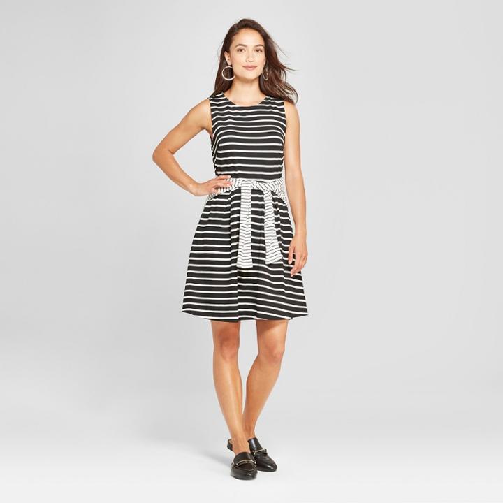 Women's Striped Sleeveless Fit & Flare Ponte Dress - A New Day Black/white