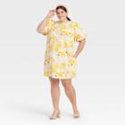 Women's Plus Size Floral Print Puff Short Sleeve Dress - A New Day Cream