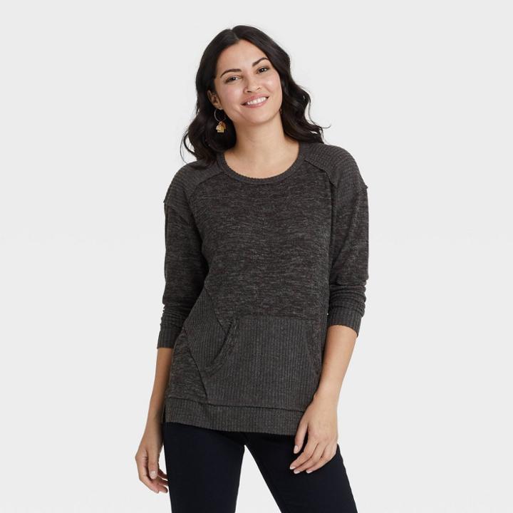 Women's Long Sleeve Top - Knox Rose Charcoal Gray Colorblock