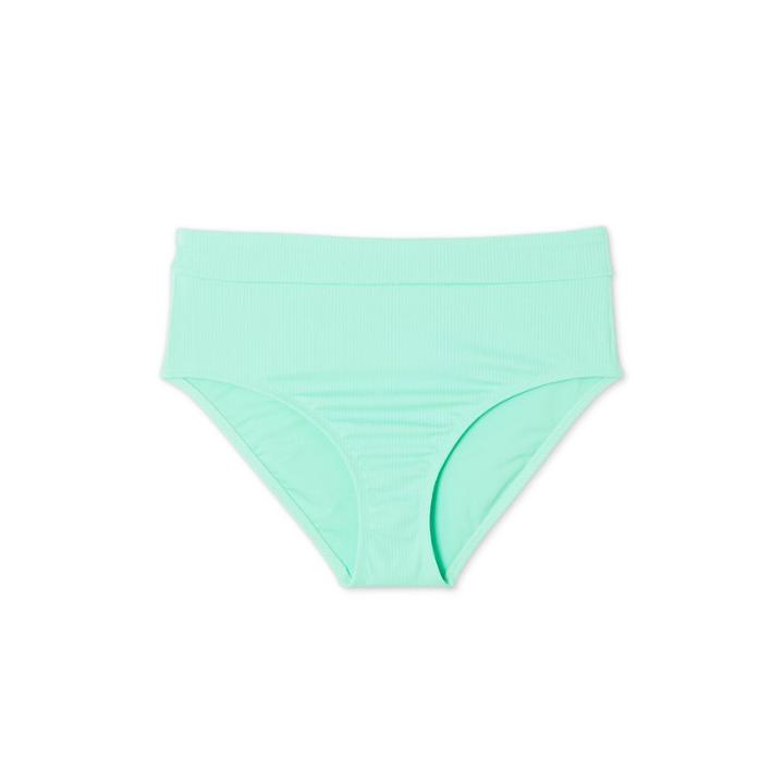 Women's Sustainably Made Plus Size Ribbed High Waist Bikini Bottom - Xhilaration Green