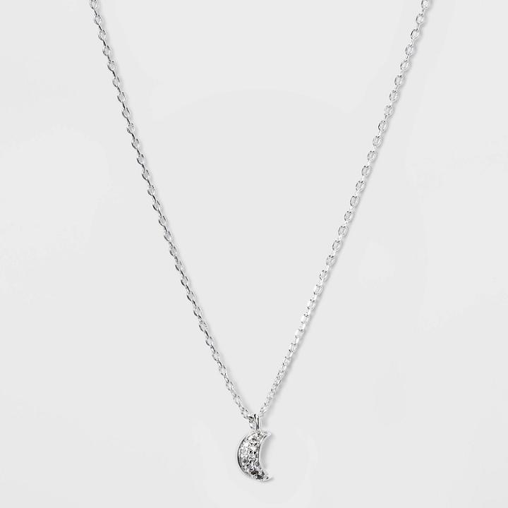 No Brand Silver Plated Moon Crystal Pendant Necklace - Silver Gray, Women's