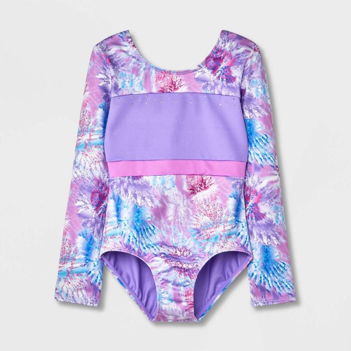 Girls' Rhinestone Tie-dye Long Sleeve Leotard - Cat & Jack Purple
