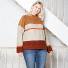 Women's Plus Size Striped Mock Turtleneck Pullover Sweater - Universal Thread Taupe